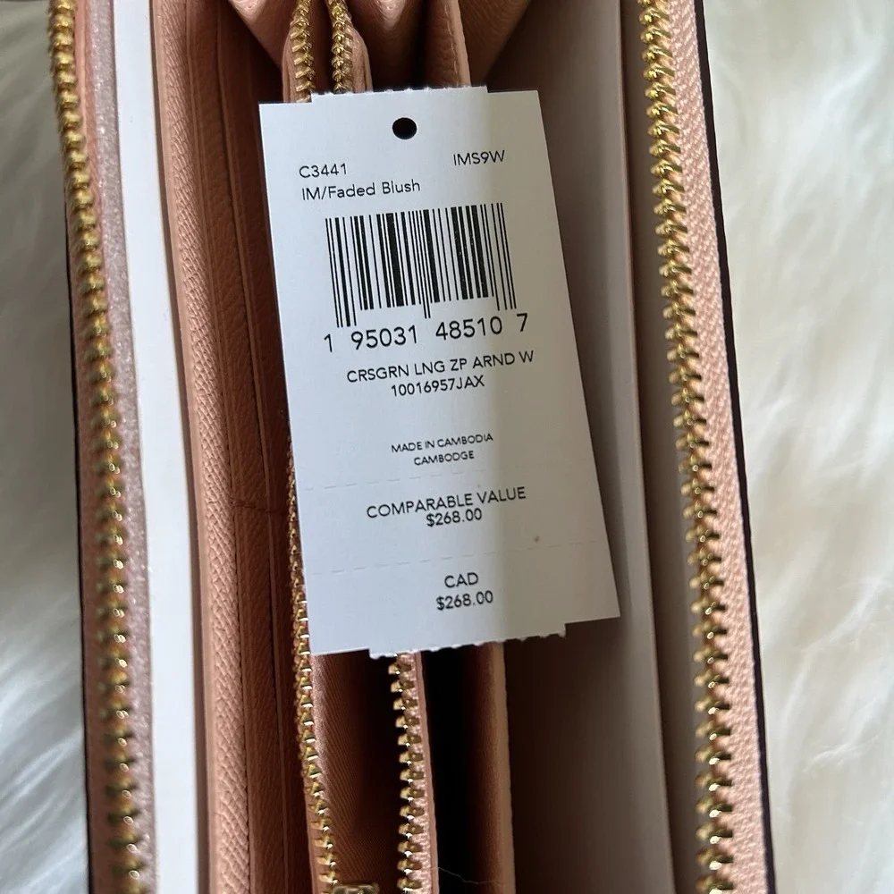 Coach Long Zip Around Faded Blush Crossgrain Leather‎ Wallet NWT